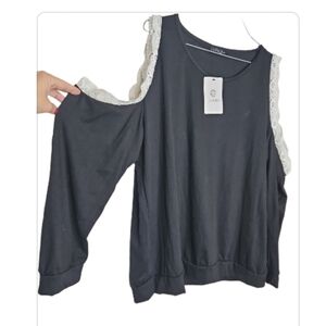 LoveU Dear Cold Shoulder Black Top Lace Trim Size 3XL